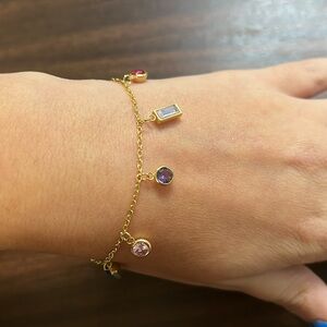 Gold plated stainless steel multi color charm bracelet